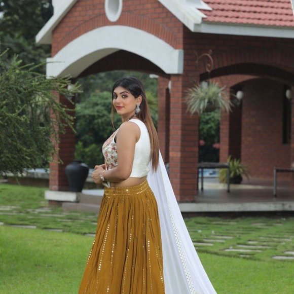 BEAUTIFUL READY TO WEAR FULL STITCH GWEORGETTE SEQUENCE EMBROIDERY WORK LEHENGHA - Picture 4 of 7